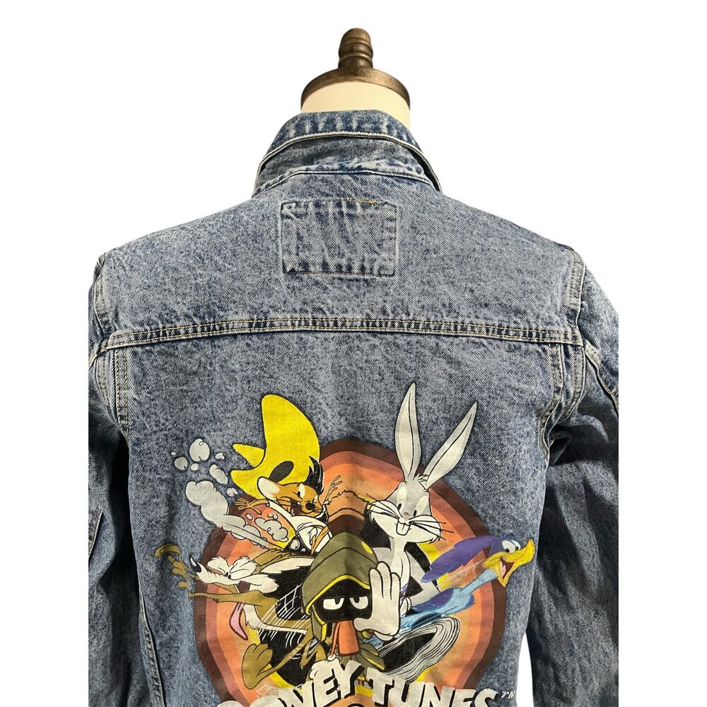 Vintage Looney Tunes Members Only Jean Jacket Sz S Heavy Denim Boxy Fit Trucker - Picture 5 of 7
